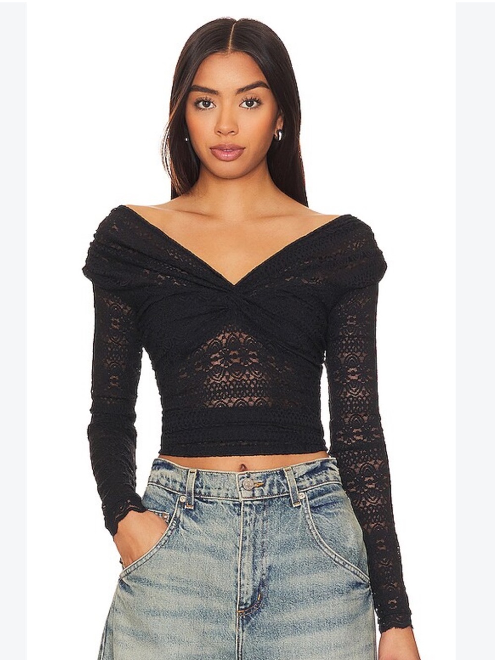 Free people black lace top NWT size small hold me closer